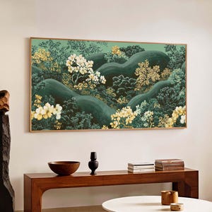 Panoramic Japandi Landscape Unframed Canvas Print Yayoi Kusama Inspired Abstract Botanical Artwork Modern Home Decor Wall Art Statement Art