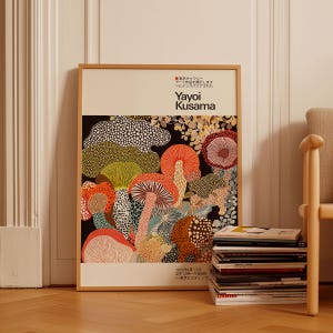 Yayoi Kusama-inspired poster propped against a wall