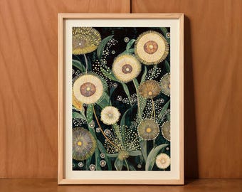 Dandelion Botanical Art Print, Minimalist Nature Poster (Unframed)