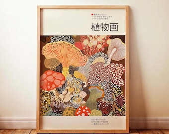 Impresión artística botánica de hongos / Póster estilo Yayoi Kusama