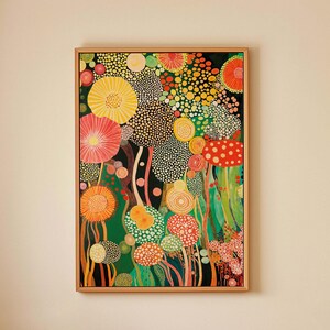Yayoi Kusama Inspired Wall Art Botanical Framed Canvas Print Colorful Floral Polka Artwork Ready to Hang Japandi Decor for Living Room