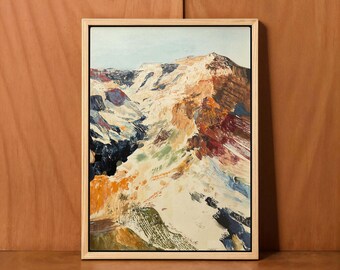 Abstract Mountain Landscape Painting, Framed Canvas Print, Modern Rustic Wall Decor