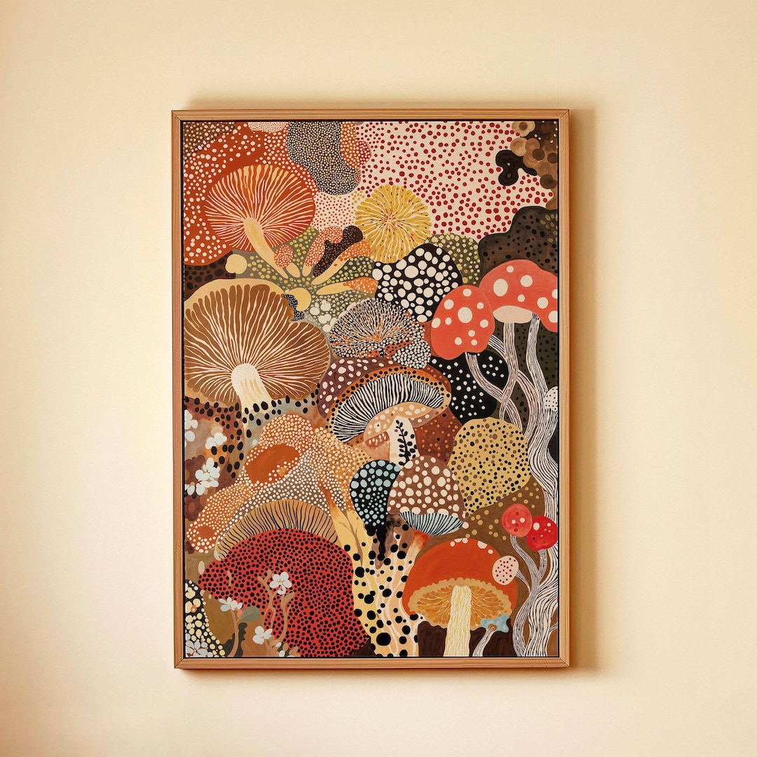 Polka Dot Mushroom Framed Canvas Print - Botanical Fungi Wall Art - Etsy