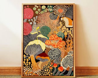 Lienzo enmarcado con estampado de setas, arte abstracto botánico para pared.