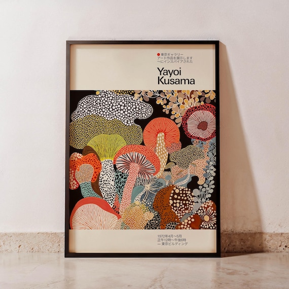 Mushroom Wall Art Unframed Yayoi Kusama Inspired Poster Modern Botanical Print Mid Century Polka Artwork Abstract Nature Decor