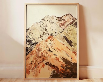 Framed Mountain Canvas Print, Abstract Rustic Landscape Wall Art