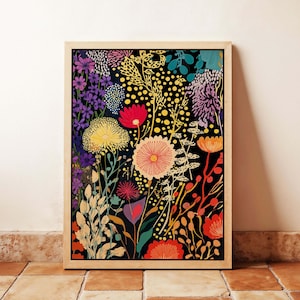 Botanical Canvas Print Framed Wall Art Botanical Illustration Modern Floral Decor Dark Background Artwork Home Decor Housewarming Gift