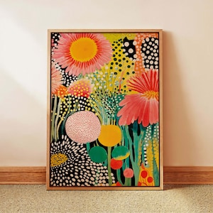 Colorful Floral Wall Art Framed Botanical Canvas Print Abstract Flower Artwork Ready to Hang Gift for Her Living Room Decor