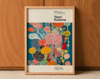 Yayoi Kusama Inspired Floral Art Print, Japanese Botanical Wall Decor
