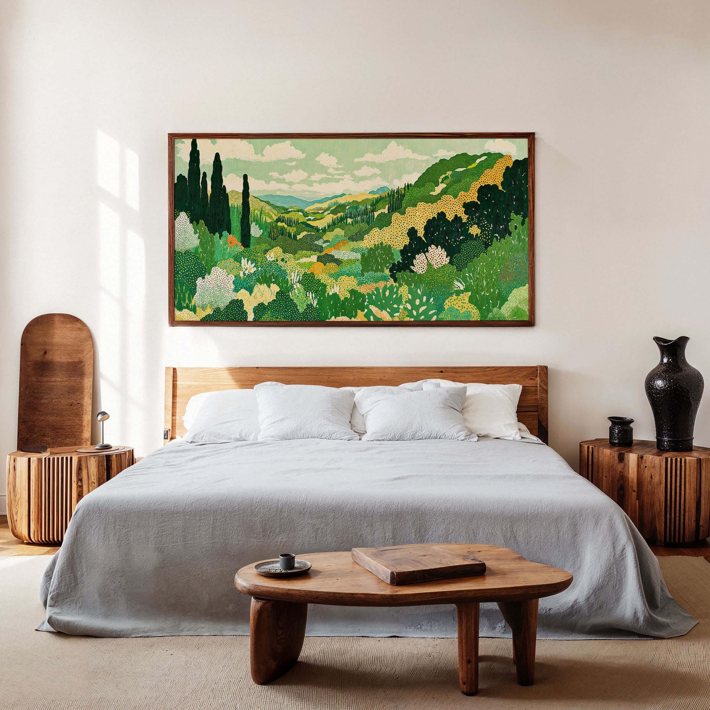 Panorama Landschaft Leinwand Wand Kunst Grün Natur Druck Große Landschaft Toskana Landschaft Gemälde Moderne Wohnkultur Botanische Wandkunst Übergroßes Kunstwerk