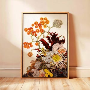 Botanical Wall Art Framed Floral Canvas Print Ready to Hang Statement Piece for Living Room Japandi Wall Art Entryway Decor