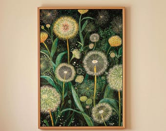 Dandelion Botanical Canvas Print, Framed Floral Nature Art
