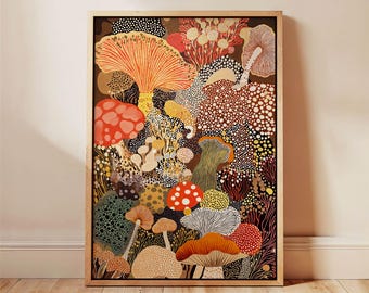 Pilz Wand Kunst gerahmt Leinwand Druck Botanische Küche Dekor Erdige Rustikale Pilz Kunstwerk Natur Inspiriert Geschenk für Pilz Liebhaber