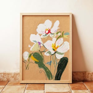 Impresión artística de orquídea pastel sin marco, obra de arte floral a mano alzada con tiza pastel, póster de pintura de orquídea, arte floral moderno, arte floral con tiza pastel