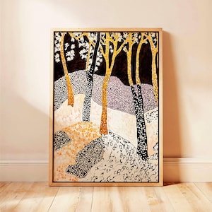 Modern Forest Wall Art Framed Canvas Print Abstract Tree Painting Yayoi Kusama Inspired Japandi Nature Artwork Statement Piece Decor