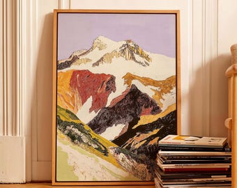 Inramad canvastavla med bergslandskap, modern naturväggkonst