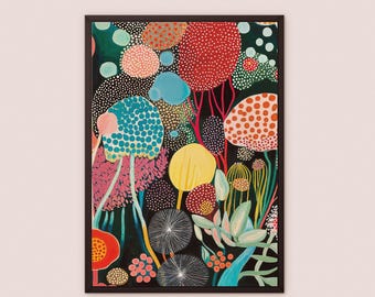 Abstract Botanical Framed Canvas Print, Colorful Floral Wall Art