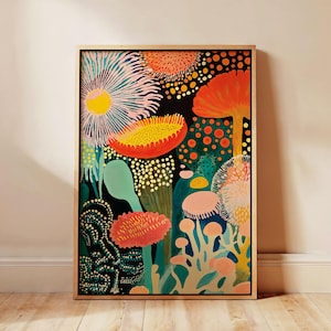Abstract Floral Canvas Print Framed Polka Dot Botanical Art Yayoi Kusama Inspired Wall Decor Modern Japandi Artwork Ready to Hang Gift