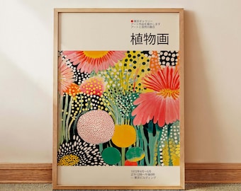 Japandi Botanical Art Print | Yayoi Kusama Style Floral Poster