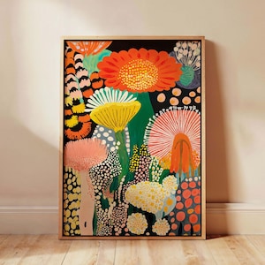 Colorful Floral Wall Art Framed Canvas Print Abstract Flower Painting Botanical Wall Decor Modern Art Statement Piece Home Decor