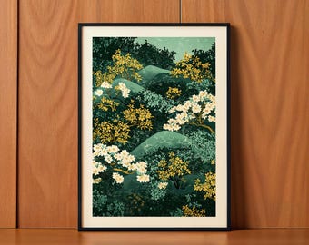 日本の花の風景画アートプリント、Japandiボタニカルウォールデコレーション