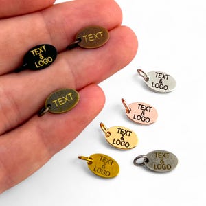 Oval Custom Laser Engraved Logo Charm, Personalized Logo, Custom Jewelry Tag, Metal Jewelry Tag, Custom Logo, Jewelry (7x11 mm) SHN21
