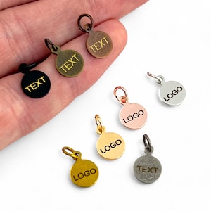 Custom Laser Engraved Logo Charm, Personalized Logo, Custom Jewelry Tag, Metal Jewelry Tag, Custom Logo (8 mm) SHN2