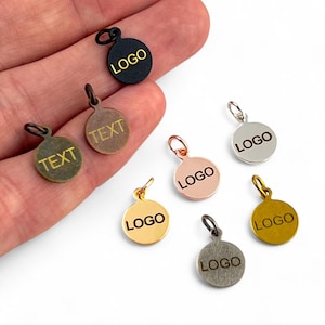 Custom Laser Engraved Logo Charm, Personalized Logo, Custom Jewelry Tag, Metal Jewelry Tag, Custom Logo, Jewelry (10 mm) SHN3
