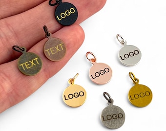 Custom Laser Engraved Logo Charm, Personalized Logo, Custom Jewelry Tag, Metal Jewelry Tag, Custom Logo, Jewelry (10 mm) SHN3