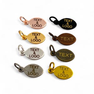 Oval Custom Laser Engraved Logo Charm, Personalized Logo, Custom Jewelry Tag, Metal Jewelry Tag, Custom Logo, Jewelry (7x11 mm) SHN18