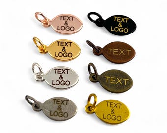 Oval Custom Laser Engraved Logo Charm, Personalized Logo, Custom Jewelry Tag, Metal Jewelry Tag, Custom Logo, Jewelry (7x11 mm) SHN18