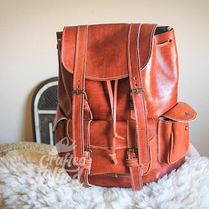 Moroccan handmade leather backpack, Handmade Boho leather backpack, Moroccan leather backpack,  Vintage look Leather Bag