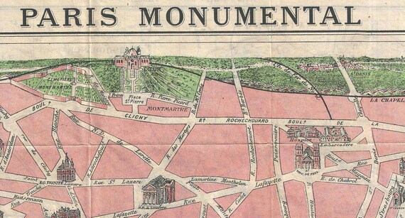 Vintage Paris Map: 1926 Antique Landmarks, Metro - Etsy
