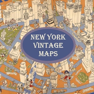 5 Mapas Antigos de Nova York, Mapas Antigos de Arte de Nova York, Pacote de Mapas Vintage de Nova York, Download Instantâneo