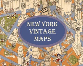 5 Old New York Maps, Antique New York USA Art Maps, Vintage New York Maps Bundle, Instant Download