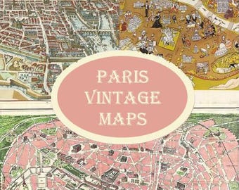 5 Old Paris Maps, Antique Paris France Art Maps, Vintage Paris Maps Bundle, Instant Download