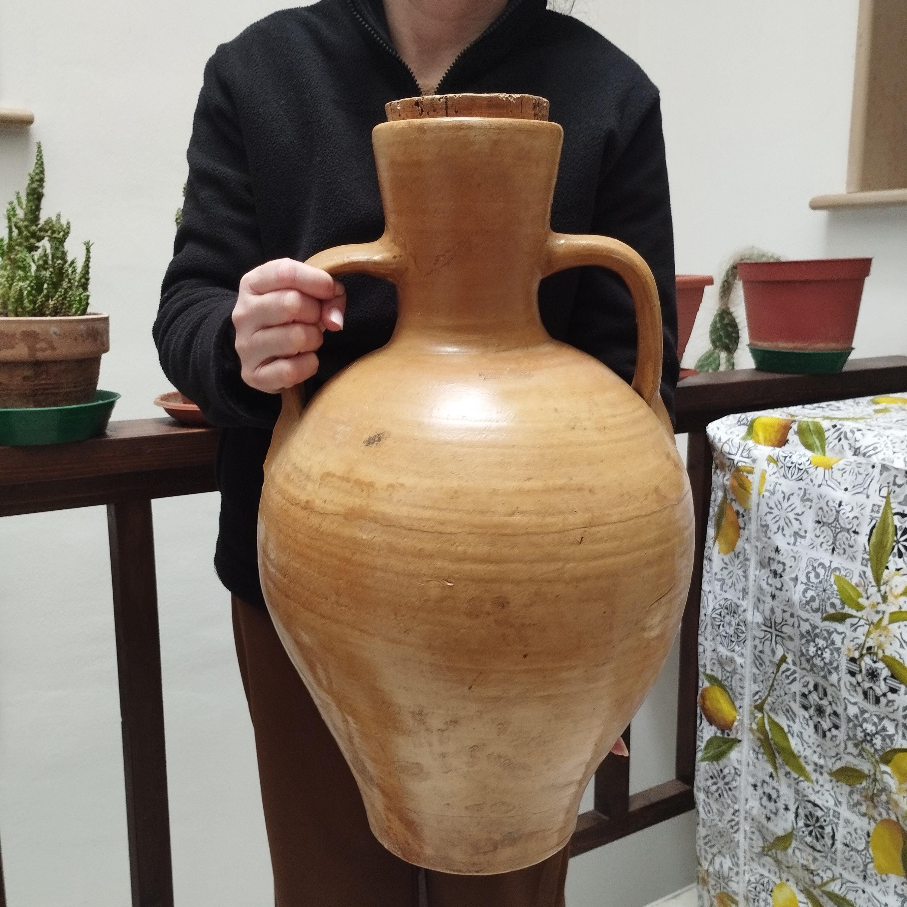 Orcio anfora in terracotta chiara fatto a mano altezza 54 cm