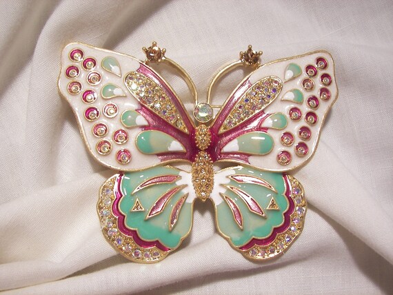 Spectacular KJL Huge Rhinestone Enamel Butterfly B