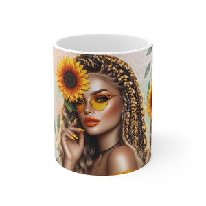 Sunflower Girl Coffee Mug, Beautiful Floral Tea Cup, Sunflower Lover Gift, Cute Flower Ceramic Mug, Floral Kitchen Decor, Summer Coffee Cup