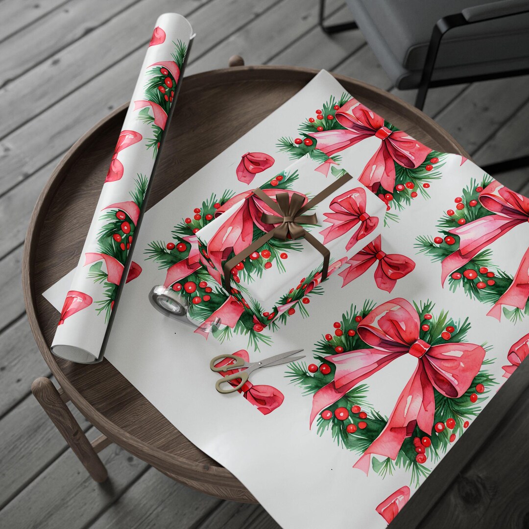 Cute Bow Christmas Wrapping Paper | Holiday Gift Wrap - Etsy