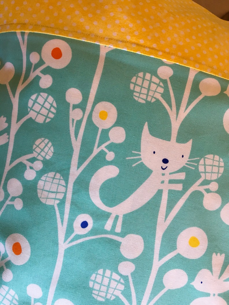 Twin Size Charity Item Birds and Kitties in Abstract Trees all on Aqua MadebyKids4Kids