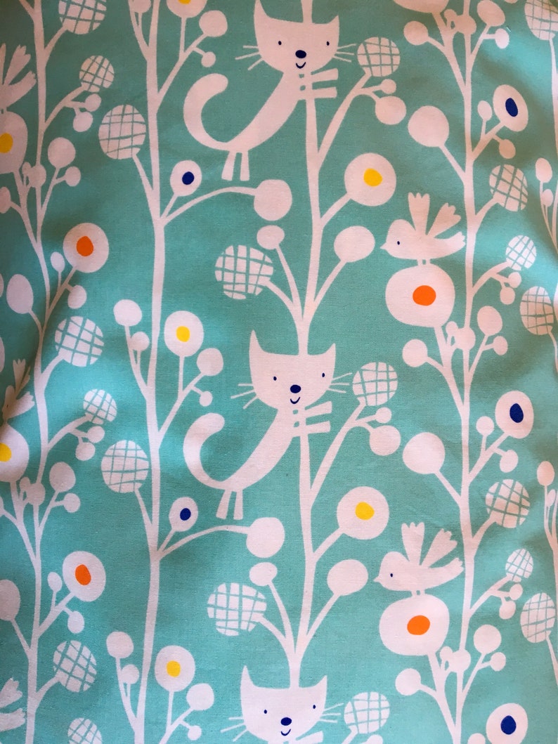 Twin Size Charity Item Birds and Kitties in Abstract Trees all on Aqua MadebyKids4Kids