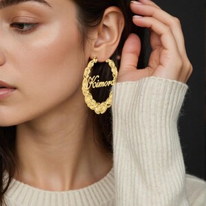 Custom Big Hoop Earring, Gold Name Earrings, Personalized Name Earrings Gift, Gift for Mom, Women Name Earrings