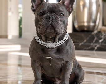 Rhinestone Cuban Link Dog Collar, Silver Gold Rose Gold Bling Pet Necklace, Luxury Style Collar for Small to Large Dogs
