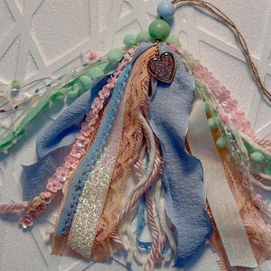 Colorful Peach, Green, Pink and Blue Bible Tassel With Heart Locket Charm | Christian Gift | Faith-Inspired Accessory | Bible Bookmark