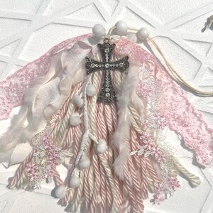 Pretty Pink & Whites Bible Tassel  | Christian Gift for Women | Faith-Inspired Bible Accessory | Bible Bookmark | Confirmation Gift |Grad