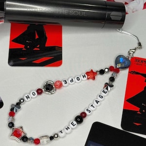 J-Hope Hope on the Stage World Tour inspired wristlet phone charm/ light stick charm keychain - black/red themed