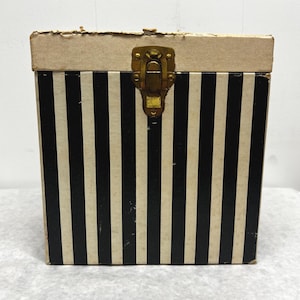 Vintage Black Pin-Striped Decca 45RPM 7 Inch Vinyl Record Carrying Case Storage Tote