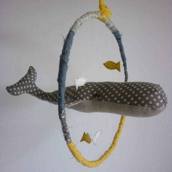 Spotty whale and fish hanging mobile baby nursery