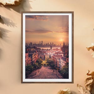 Zachód słońca w Greenwich Village – Żywa cyfrowa sztuka ścienna NYC do natychmiastowego pobrania